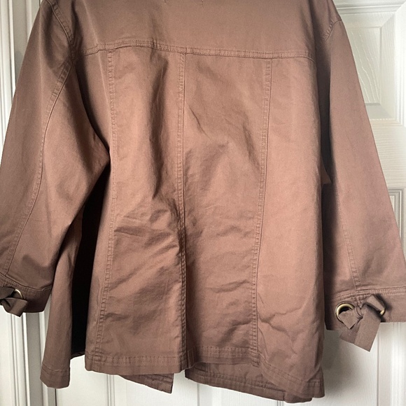 AMX Chic Barn Chore Utility Coat Cutout Grommets Bows Pockets Earthy Brown 2X - Picture 4 of 7